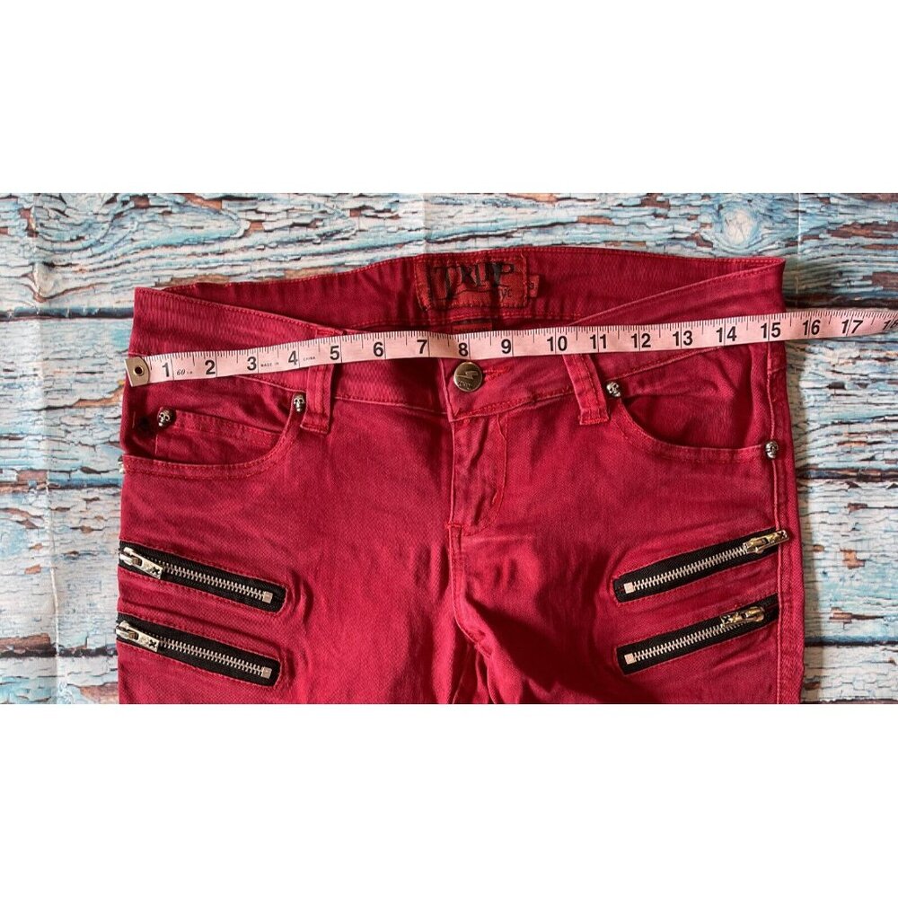 TRIPP NYC Pants WOMENS Size 3 Skinny Red Zipper Pockets Goth Punk - Picture 6 of 7